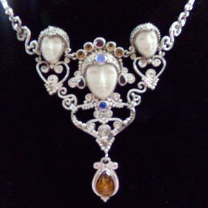 Vintage Sajen Offerings 3 Ornately Handcarved Bone Goddess Necklace